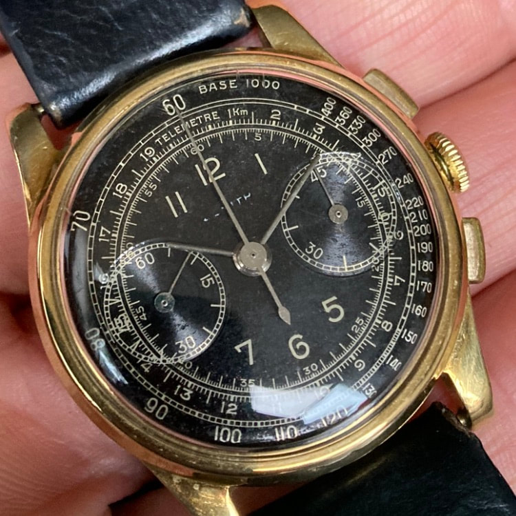 For Sale 1937 Zenith Chronograph gilt dial, martel cal. 136